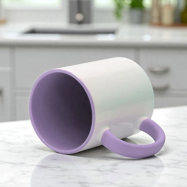 Caneca de Ceramica Branca Lilas Interno e Alca Emborrachada 325mL - Personalizada - LeBlank Corporativo