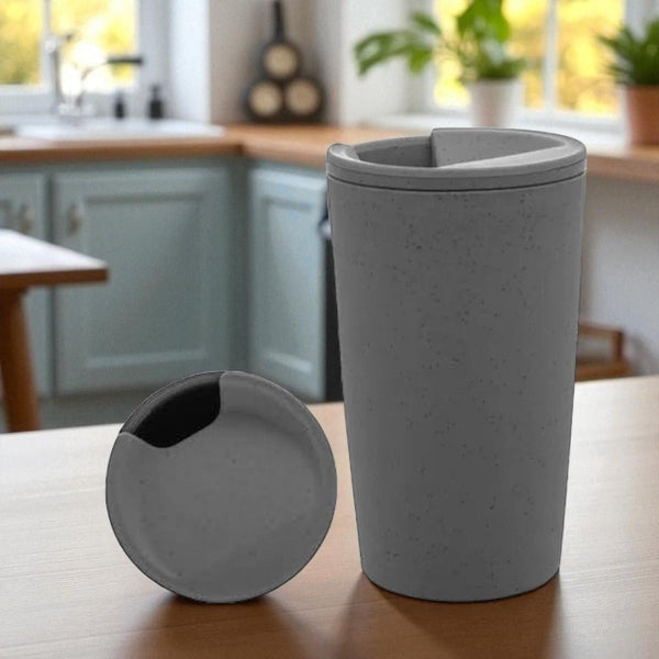 Copo Termico de Bambu Parede Dupla com Tampa 500mL Cinza - Personalizado - LeBlank Corporativo