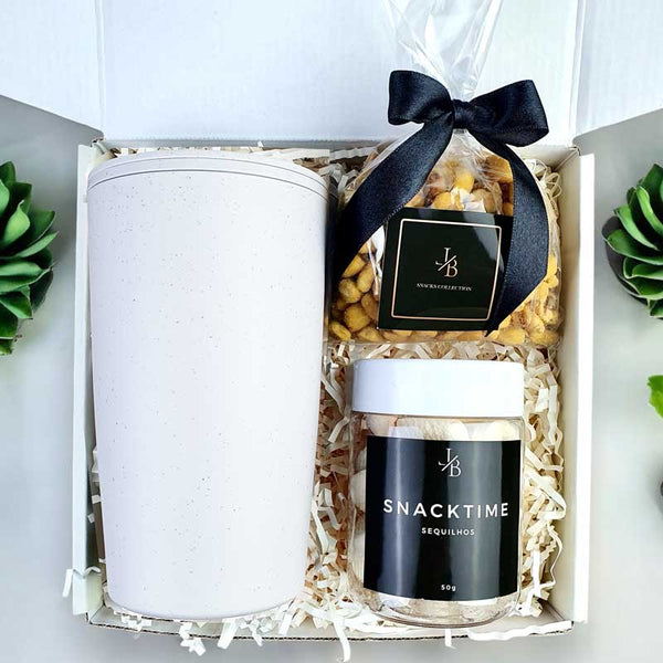 Kit Presente Corporativo Boas Vindas Snacks e Copo Termico de Bambu - LeBlank Corporativo