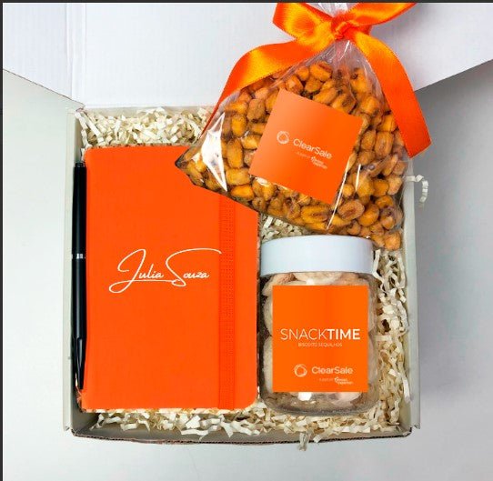 Kit Presente Corporativo Caderneta e Snacks Clear Sale - LeBlank Corporativo