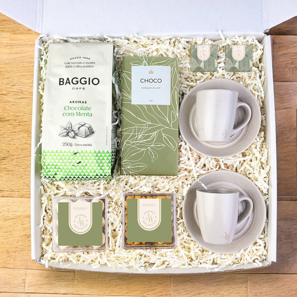 Kit Presente Corporativo Cafe Baggio Sabores e Xicara com Pires Premium - LeBlank Corporativo