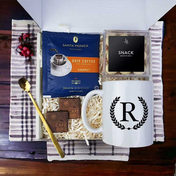 Kit Presente Corporativo Cafe Santa Monica com Snack e Caneca Personalizada - LeBlank Corporativo