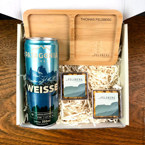 Kit Presente Corporativo Cerveja com Pistache e Chocolate com Conhaque - LeBlank Corporativo
