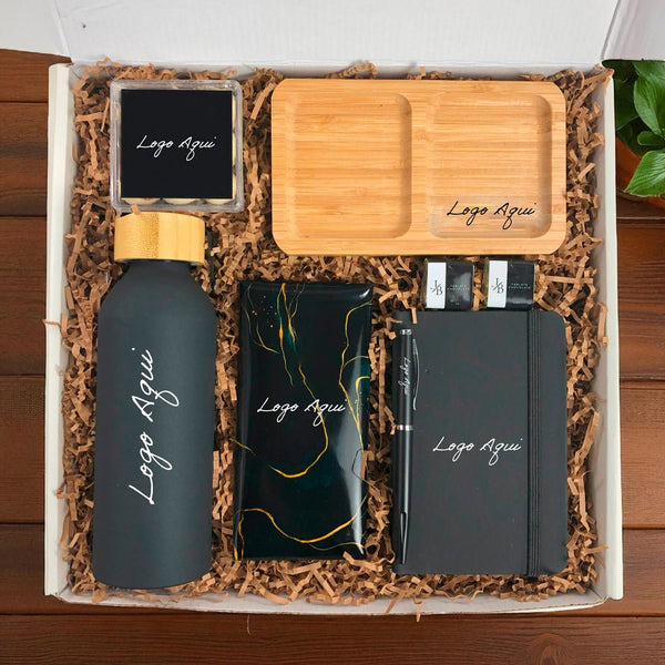Kit Presente Corporativo Garrafa Squeeze e Caderneta Personalizada - LeBlank Corporativo