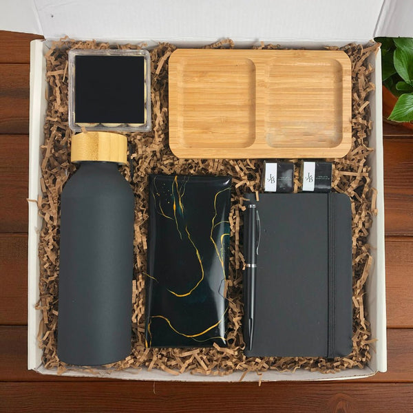 Kit Presente Corporativo Garrafa Squeeze e Caderneta Personalizada - LeBlank Corporativo