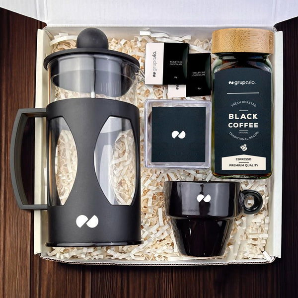 Kit Presente Corporativo Grupo Elo Prensa com Cafe e Snacks - LeBlank Corporativo