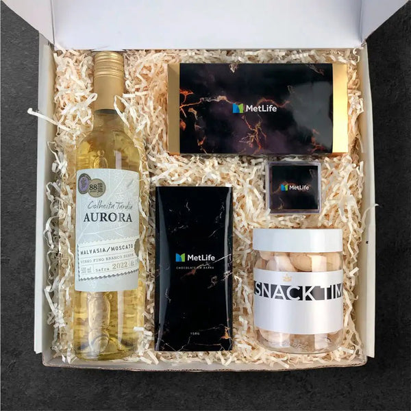 Kit Presente Corporativo MetLife Vinho Aurora e Chocolate MetLife - LeBlank Corporativo