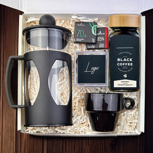 Kit Presente Corporativo Prensa com Cafe e Snacks - LeBlank Corporativo