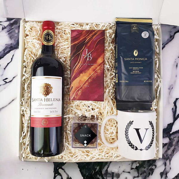 Kit Presente Corporativo Vinho Tinto com Caneca Personalizada - LeBlank Corporativo