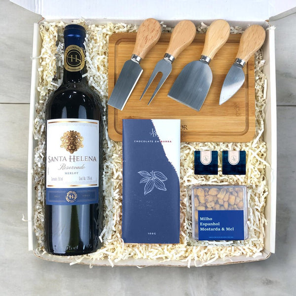 Kit Presente Corporativo Vinho Tinto Santa Helena e Chocolate Em Barra - LeBlank Corporativo