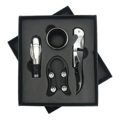 Kit Vinho de Inox 4 Pecas com Estojo - Personalizado - LeBlank Corporativo