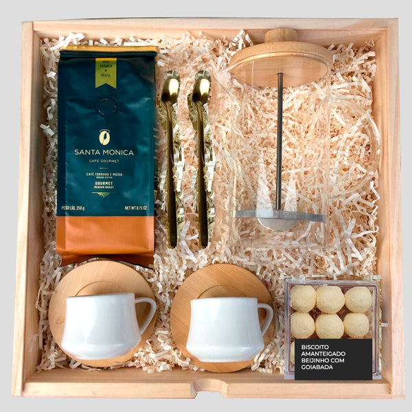 Presente Kit Wood Cafe Com Prensa Francesa Vidro e Bambu Premium Bradesco - LeBlank Corporativo