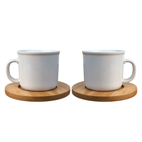 Xicara de Porcelana com Pires de Bambu - Personalizado - LeBlank Corporativo