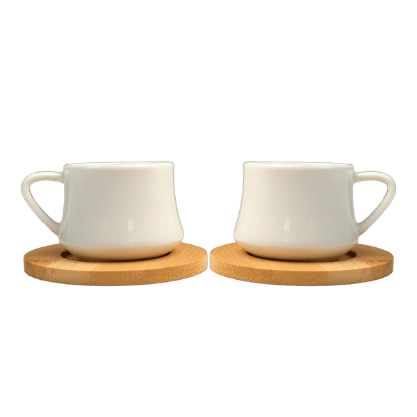 Xicara de Porcelana com Pires de Bambu - Personalizado - LeBlank Corporativo