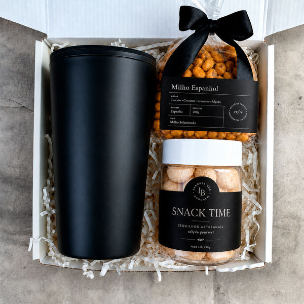 Kit Presente Boas Vindas Snacks e Copo Termico de Bambu