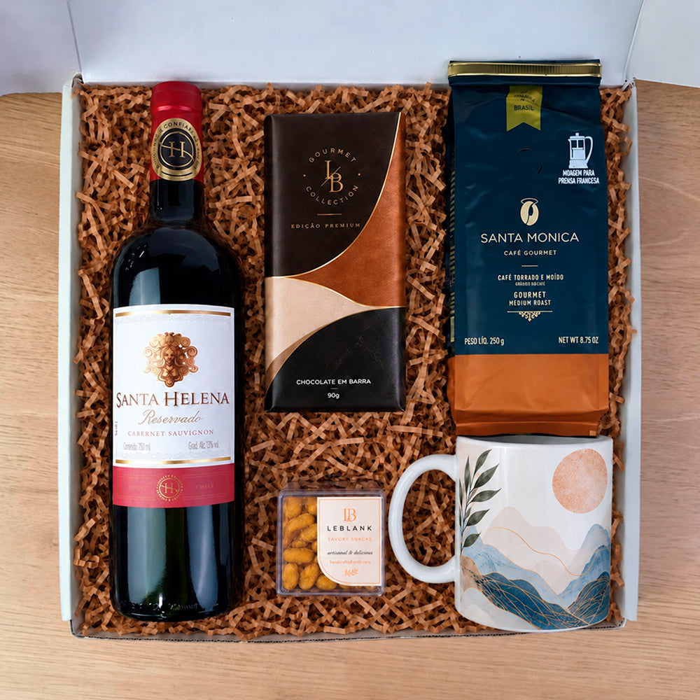 Kit Presente Corporativo Vinho Tinto com Caneca Personalizada