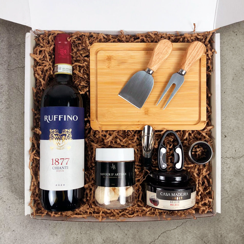 Kit Presente Corporativo Gourmet com Vinho Italiano Ruffino Chianti - LeBlank Corporativo
