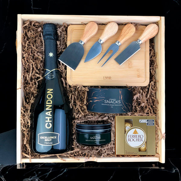 Kit Presente Corporativo Wood Chandon Excellence com Ferrero Rocher
