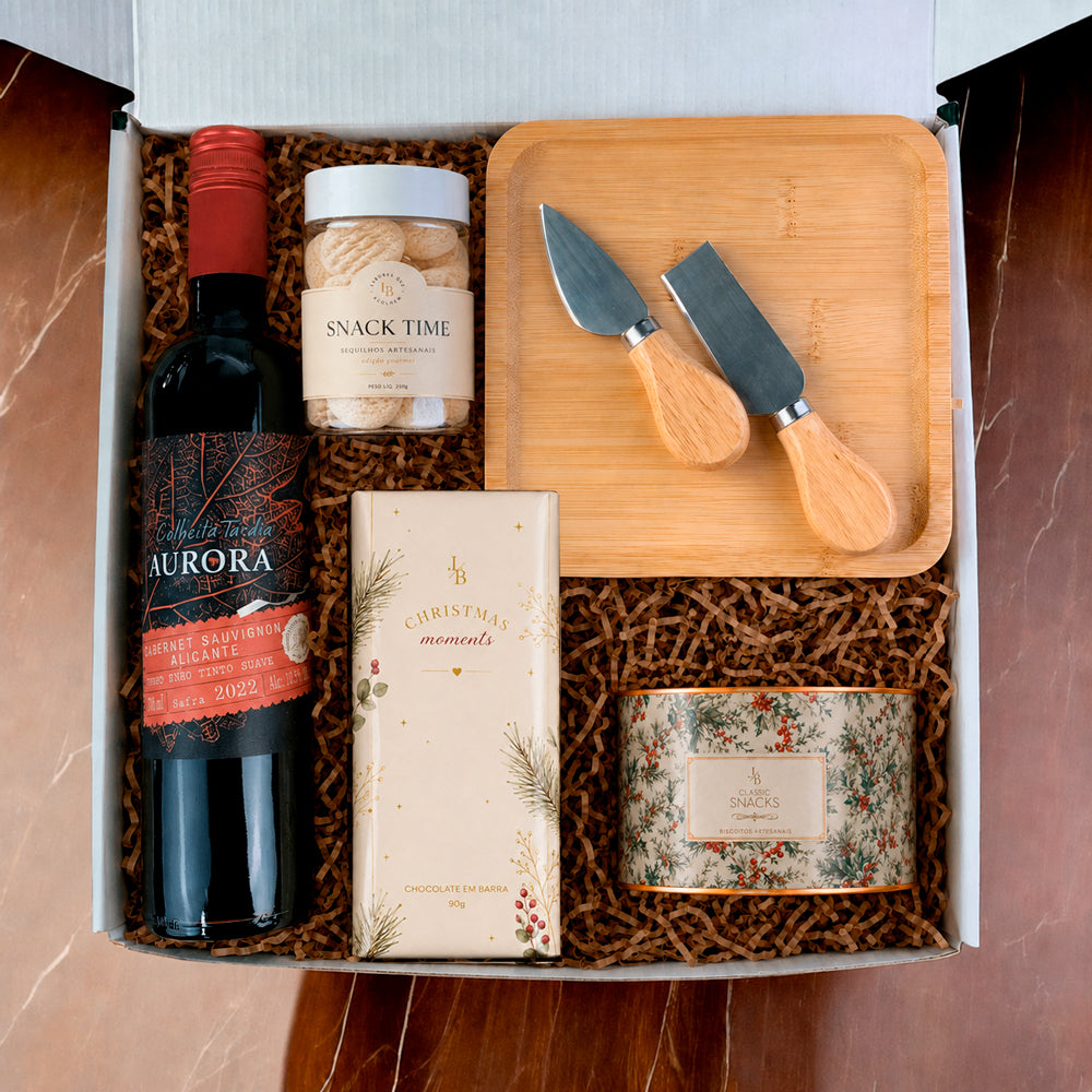 Kit Presente Corporativo Aurora Tinto com Snacks Gourmet
