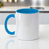 Caneca de Ceramica Branca Azul Claro Interno e Alca Emborrachada 325mL - Personalizada