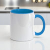 Caneca de Ceramica Branca Azul Claro Interno e Alca Emborrachada 325mL - Personalizada
