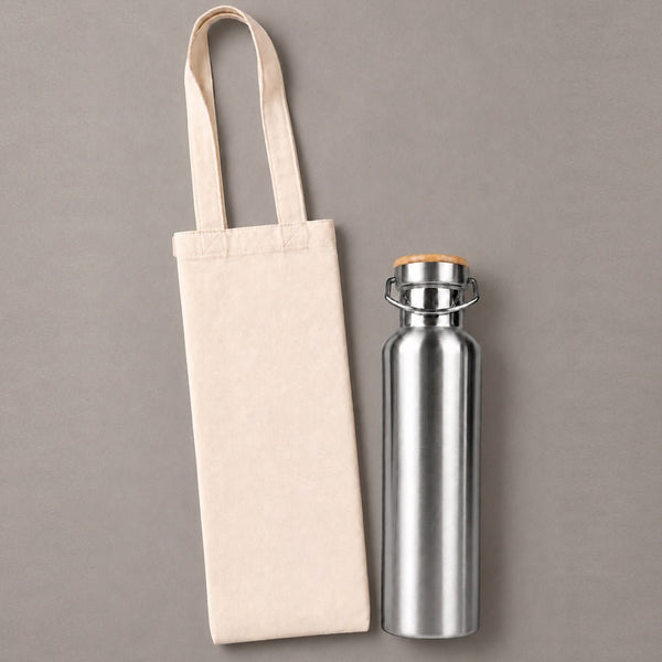 Kit Garrafa de Inox com Bolsa de Algodao Cru - LeBlank Corporativo