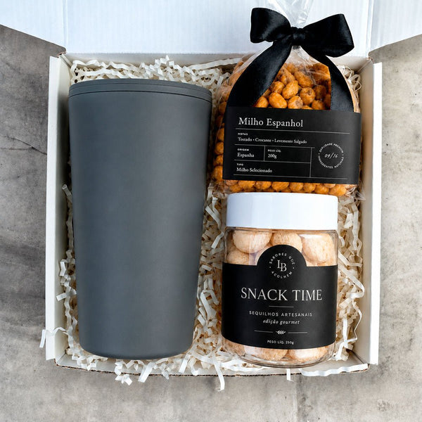 Kit Presente Boas Vindas Snacks e Copo Termico de Bambu - LeBlank Corporativo