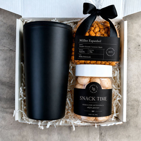Kit Presente Boas Vindas Snacks e Copo Termico de Bambu - LeBlank Corporativo