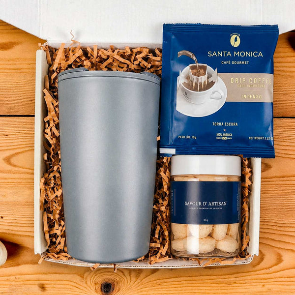 Kit Presente Copo Termico de Bambu e Snacktime - LeBlank Corporativo