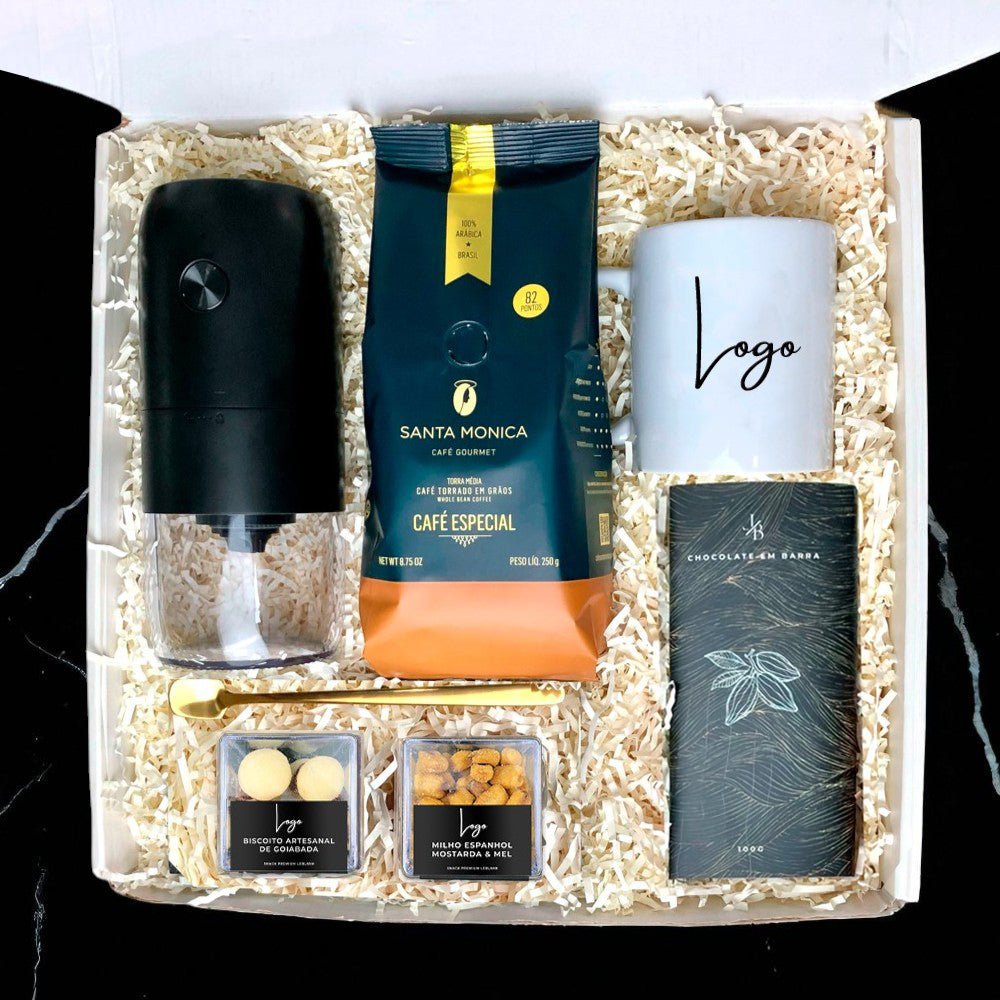 Kit Presente Corporativo Café Em Grãos Com Moedor Portátill - LeBlank Corporativo