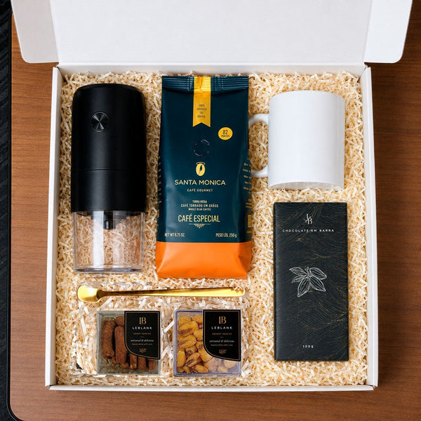 Kit Presente Corporativo Café Em Grãos Com Moedor Portátill - LeBlank Corporativo