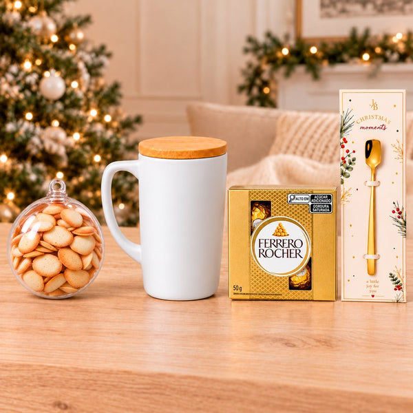 Kit Presente Corporativo Christmas Caneca com Enfeite de Natal Gourmet e Ferrero - LeBlank Corporativo