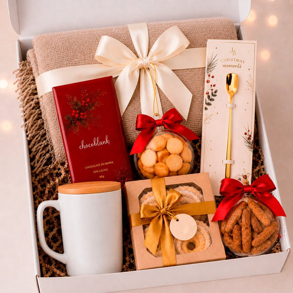 Kit Presente Corporativo Conforto Christmas com Caneca e Snacks - LeBlank Corporativo