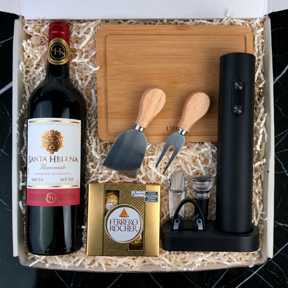 Kit Presente Corporativo Vinho com Abridor Eletrico - LeBlank Corporativo