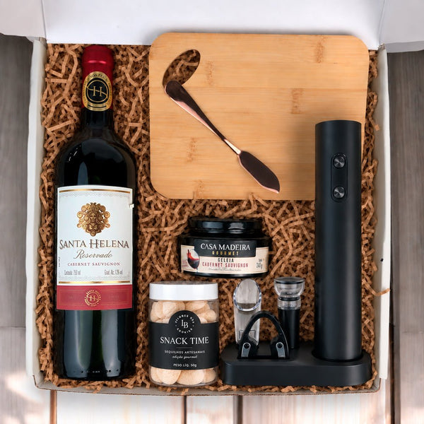Kit Presente Corporativo Vinho Gourmet com Abridor Eletrico - LeBlank Corporativo