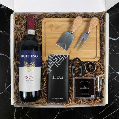 Kit Presente Corporativo Vinho Ruffino com Tábua Petisqueira 2 - LeBlank Corporativo