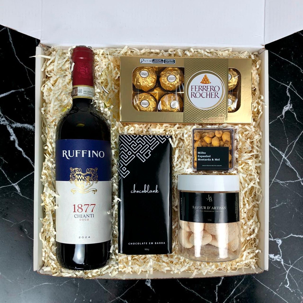 Kit Presente Corporativo Vinho Ruffino e Chocolate - LeBlank Corporativo