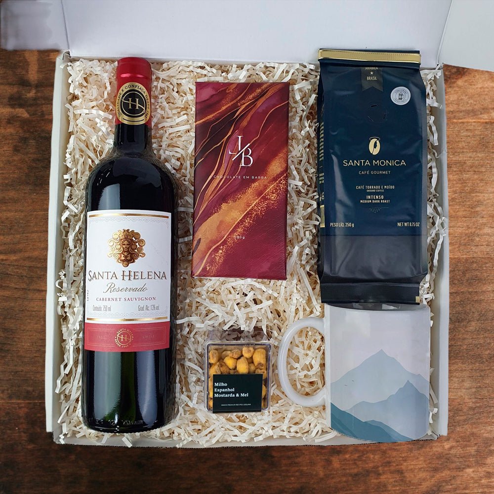 Foto do Kit Presente Corporativo Vinho Tinto com Caneca Personalizada