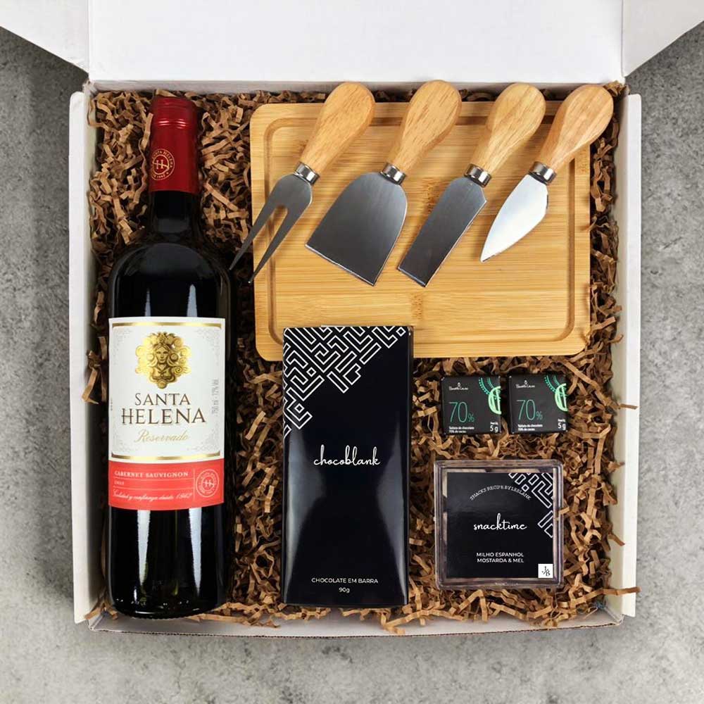 Kit Presente Corporativo Vinho Tinto Santa Helena e Chocolate Em Barra - LeBlank Corporativo
