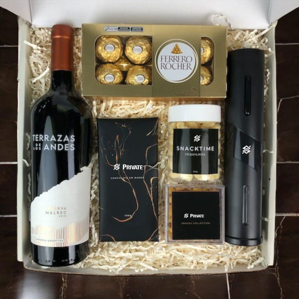 Kit Presente Corporativo Wood Banco do Brasil Vinho Terrazas com Abridor Eletrico - LeBlank Corporativo