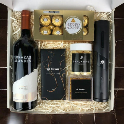 Kit Presente Corporativo Wood Banco do Brasil Vinho Terrazas com Abridor Eletrico - LeBlank Corporativo
