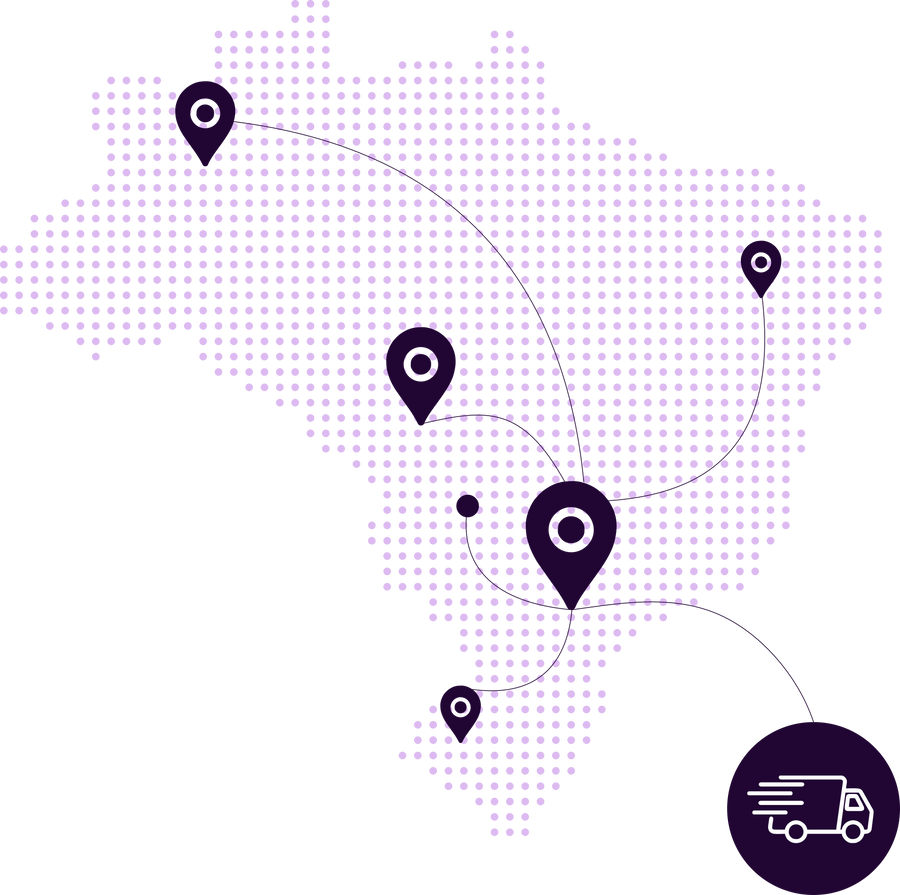 Mapa do Brasil com rotas de entrega